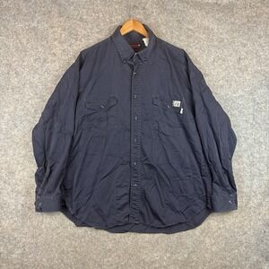 Wolverine FR Shirt Mens XXL Navy Workwear Flame Resistant Button Up Fire Zero
